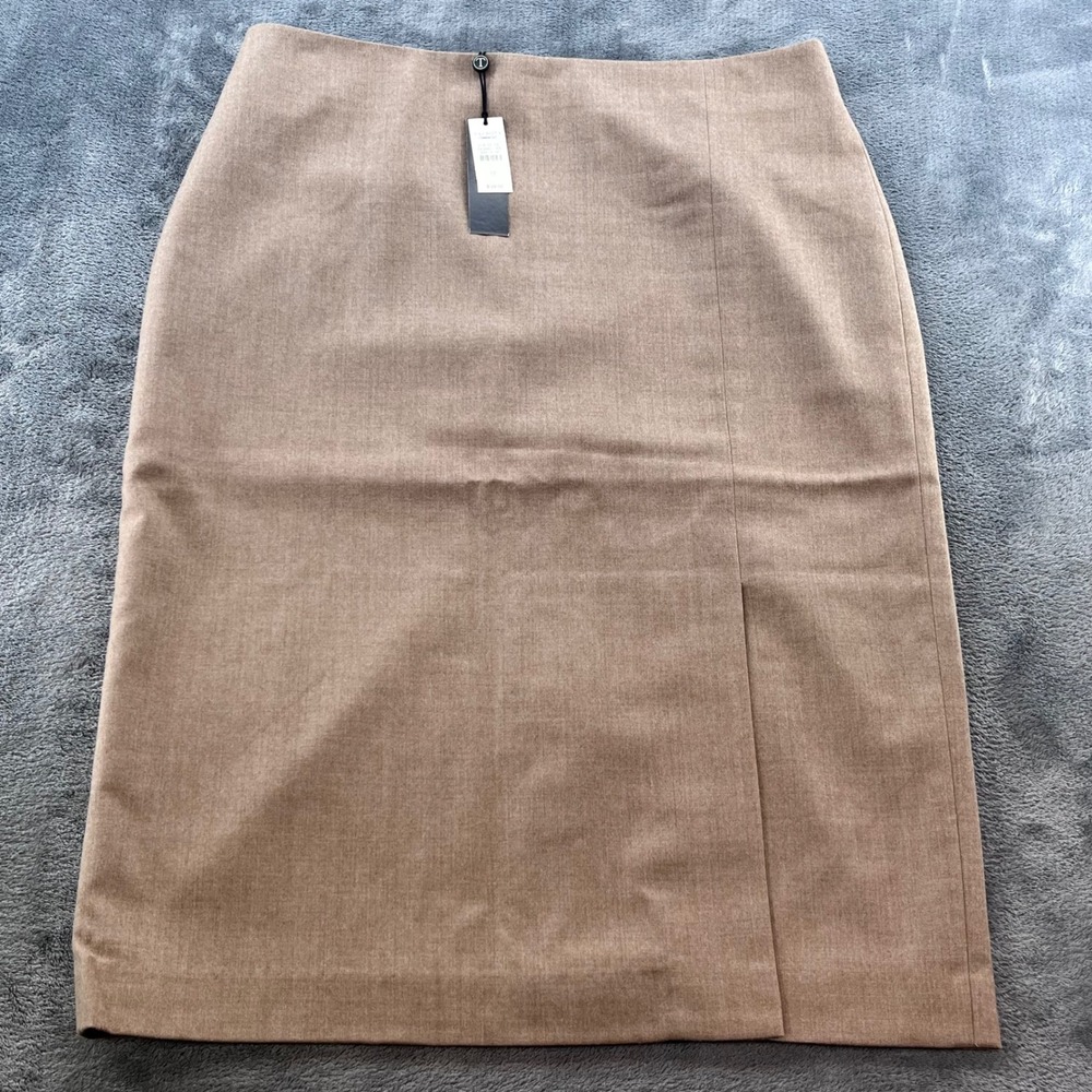 NWT Talbots Womens Camel Brown Lined Pencil Skirt Front Vent Size 12 243842